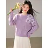 Suéter de Base de Punto Floral para Mujer Primavera y Otoño Talla Grande Hermoso Top Rejuvenecedor