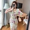 2026 Nova Roupa Feminina de Verão Gola V Francesa Manga Bufante Estampada Vestido Slim Vestido Chique para Chá 10285