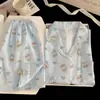 Embalagem de Entidade Algodão Nuvem Verão Novo Estilo Pijama para Mulheres Fino Doce Desenho Animado Manga Curta Calça Curta Conjunto de Roupa para Casa