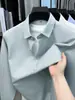 Camisa lisa de algodão para homens jovens e de meia-idade, estilo primavera e outono, confortável e amigável à pele, adequada para o trabalho diário e uso casual, camisa de manga comprida