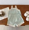 [Sin Devoluciones ni Cambios] Conjunto a Cuadros para Niñas 0-3 Años Verano Moda Coreana Pantalón Corto con Tirantes Conjunto de Dos Piezas Delgado