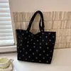 Bolsa Tote de Veludo com Bolinhas, Bolsa de Mão Vintage de Grande Capacidade, Estilo Coreano Casual para o Dia a Dia, Bolsa Simples para Estudantes Mulheres