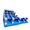 Tobogán acuático inflable de varios niveles y ondulado, azul y blanco, con múltiples carriles, cuatro carriles para deslizamiento sincronizado, equipo de juegos acuáticos a gran escala para áreas escénicas