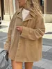 Chaqueta retro de gamuza sintética europea y americana para mujer, holgada oversize, cuello de solapa, gabardina estilo workwear, cárdigan casual fluido para mujer
