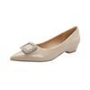 Zapatos de Salón Individuales Bajos con Hebilla Cuadrada de Pedrería para Mujer 2025 Nuevo Primavera y Otoño Rojo Vino Punta Fina Charol Cómodos Zapatos de Mujer