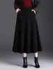 Falda de Lana Gruesa de Gama Alta para Mujer, Falda de Ocho Paneles Acampanada Línea A para Otoño e Invierno, Elegante Falda Media de Cintura Alta