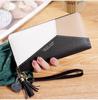 Bolso de Mano de Nuevo Estilo Transfronterizo para Mujer, Cartera Larga, Bolso de Mano con Costuras de Color Contrastante, Cremallera, Borla, Bolsa para Teléfono de Gran Capacidad