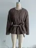 Moda para Comércio Exterior Transfronteiriço Estilo Europeu e Americano Outono 2025 Novo Moda Casual Gola Redonda Design com Cordão na Cintura Jaqueta de Algodão