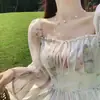 Primavera e Verão novo estilo bonito manga comprida chiffon vestido fada Super fada Mori estilo suave chá break francês primeiro amor vestido