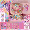 Set de Pulsera y Collar de Unicornio de Dibujos Animados DIY para Niños Regalo del Día del Niño Joyería con Colgante de Perlas Caja de Regalo