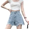 Shorts de Mezclilla de Verano Finos Estilo Ins para Mujeres Gorditas Chicas Nuevos Talla Grande Sueltos Celebridad Cibernética Línea A Rasgados Rugosos Pierna Ancha Pantalones Cortos