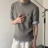 Camiseta de Punto de Manga Corta para Hombre, Seda de Hielo, Verano, Bordado Ecuestre, Textura Trenzada, Estilo Old Money, Venta al por Mayor de Fábrica Transfronteriza
