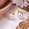 Pendientes de Acero de Titanio Lujo Ligero Pendientes de Concha de Madre Perla Negra Diseño de Nicho Femenino Retro de Gama Alta Estilo Hong Kong Pendientes de Gama Alta