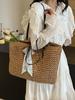 Bolsa de Palha Tecida Feminina Verão 2024 Nova Bolsa de Palha Tecida Casual para Férias na Praia Moda Simples Versátil Bolsa de Ombro para Praia