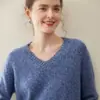 Nuevo Suéter de Cachemira Otoño e Invierno 2025 para Mujer Cuello en V Hilo Floral Suéter de Punto Holgado Color Sólido Suéter Básico