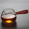Venta al por mayor de fábrica transparente alta transparencia Vidrio de borosilicato asa lateral vajilla de té juego de té para el hogar asa de madera taza de ceremonia