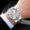 Venta al por mayor de fábrica Explosiones Reloj para hombre Falso Tres Ojos Correa de Acero Reloj de Cuarzo Moda Vidrio Blanco Reloj Digital