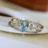 Anillo de Zirconio Aguamarina Nuevo Llegado Europeo y Americano para Mujer Estilo Frío de Ins Pulsera de Moda Versátil Anillo de Dedo Índice Abierto Lujo Ligero