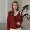 Comercio Exterior Transfronterizo Estilo Nuevo de Primavera Chica Dulce Estilo Gentil Suelto Encaje Cuello en V Suéter Cardigan Abrigo Pequeño para Mujeres