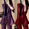 Elegante Traje Sastre con Estampado Rojo para Mujer, Nuevo Otoño 2026 Ropa Formal Profesional, Conjunto de Dos Piezas con Saco y Pantalones