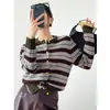 Cárdigan de punto a rayas con bloques de color estilo retro transfronterizo 2026 otoño/invierno para mujer, cálido, de alto nivel, con contraste de color, abrigo tipo suéter