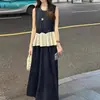 Saia de Conjunto Fashion para Mulheres 2025 Verão Novo Estilo Estilo Estrangeiro Folha de Lótus Costura Sem Mangas Conjunto de Duas Peças com Zíper