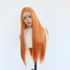 Venda direta do fabricante: peruca de renda laranja 13*4 front lace cabelo liso longo peruca de fibra sintética de alta temperatura