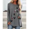 2021 Amazon Aliexpress Más Vendido Manga Larga Tendencia Otoño Cuello Redondo Estampado de Huella de Perro Holgada Camiseta para Mujer