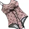 Biquíni de peça única direto da fábrica para peito pequeno e barriga fina, traje de banho puro feminino com laço alto estampado para menina