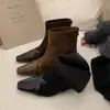 Botas de Moda Cuadradas de Gamuza con Retazos Estilo Coreano para Mujer 2026 Otoño/Invierno Nuevo Estilo Elegantes Adelgazantes Botines con Cremallera Trasera para Mujer
