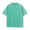 Camiseta Lavada Desgastada Tamanho Europeu Retrô 230g Top Feminino Ombro a Ombro Manga Curta Retrô Desgastado Solto Oversize