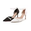 Sandálias Elegantes de Salto Agulha com Biqueira Fina Vazada e Tira de Pérolas, Novo Modelo 2026, Sapatos de Salto Alto Femininos, Venda por Atacado Disponível