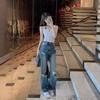 Jeans Rotos de Cintura Alta Pierna Recta Sueltos Pierna Ancha Vintage Verano High Street Adelgazantes Pantalones Sag Daddy Mujer