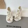 Sandálias de Menina Estilo Coreano para Uso Externo, Estilo Verão, Sandálias da Moda com Solado Macio para Crianças Maiores, Estilo Princesa, com Laço e Dedos Abertos