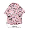 Camisa Estampada Tendência Hip-Hop Masculina Manga Curta Estilo Hong Kong Bonita Roupa de Meia Manga Solta para Casal Primavera e Verão