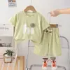 Traje de Manga Corta con Alfabeto para Niños 2025 Nuevo Verano Oso Tridimensional Estilo Coreano Traje de Verano Traje de Dos Piezas para Niños y Niñas