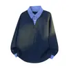 Sudadera Talla Grande M-XL para Hombres y Mujeres, Camisa Polo Falsa de Dos Piezas de Manga Larga, Chaqueta Sudadera con Cuello, Camiseta de Manga Larga Estilo Pareja