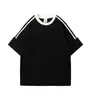 Camiseta de Algodón Puro Pesada de Moda con Tres Rayas, Cuello Redondo, Unisex, Holgada, Uniforme Escolar, Camisa Cultural, Camiseta de Manga Corta con Cuello Redondo