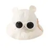 Chapéus de Bebê para Primavera e Outono para Meninos e Meninas, Chapéu de Pescador Listrado, Versão Coreana Desenho Animado Urso Fofo com Óculos de Sol Chapéu de Pescador