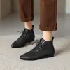 Botines Casuales de Piel Suave con Suela Suave, Punta Fina, Estilo Retro, Cordones, Tobillo, para Mujer, Novedad Primavera Otoño 2026, Botas de Moda