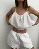 Estilo Nuevo de Verano Transpirables Sueltos Cómodos Pantalones Cortos con Tirantes Pantalones Cortos con Tirantes de Gasa de Algodón Conjunto de Pijama Pijamas para Casa para Mujer