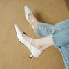 Elegante Pequeno Quadrado Cabeça Gatinho Salto Boca Rasa Moda Salto Alto 2024 Outono Cabeça Pele de Carneiro Mary Jane Sapatos