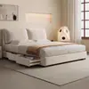 Cama Estofada Macia Orelha de Elefante Estilo Creme Quarto Principal Cama de Casal Luxo Leve Simples Cama de Couro Celebridade da Internet Quarto de Apartamento Pequeno Cama de Casamento