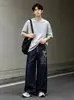 Jeans de pierna ancha para hombre con carta manuscrita estilo gótico original, pantalones casuales holgados de verano hasta el suelo para mujer