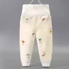 Calça de Algodão Puro Classe A de Cintura Alta Protege-Barriga para Bebês, Estilo Primavera e Outono, para Meninos e Meninas, Leggings Infantis, Roupa de Inverno para Crianças