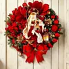 Decoração de Pendurar em Porta de Madeira Popular de Natal Transfronteiriça, Etiqueta de Laço com Frutas Vermelhas, Decoração de Atmosfera Festiva para Entrada de Casa e Porta da Frente