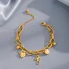 Lele Joyería Estilo Coreano Celebridad de Internet Temperamento Acero de Titanio Cruz Moda Amor Doble Capa Pulsera Simple para Mujer Colgante Corazón de Melocotón