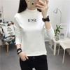 2846 # Camiseta de Manga Comprida para Mulheres Algodão Puro Gola Alta (Tiro real) (95 Algodão 5 Elastano) (Adicionar 2Xl/3Xl)