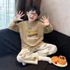 Conjunto de pijama de manga larga de imitación de algodón lindo para primavera y otoño, ropa para el hogar para padres e hijos, para niñas y niños de 15 años