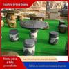 Mesa de xadrez de pedra azul antiga, banqueta de mesa de xadrez de pedra esculpida tradicional, atacado, pátio, villa, jardim, mesa de pedra quadrada, banqueta